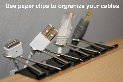 use paper clips to organize your cables