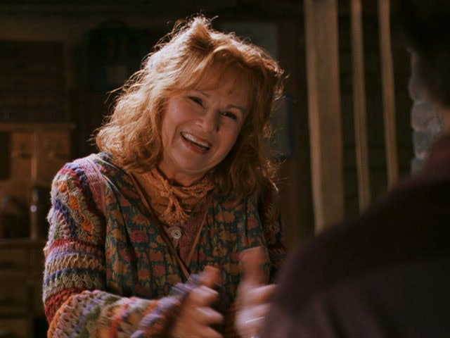 Molly Weasley serves as an adoptive mother for Harry Potter throughout his life