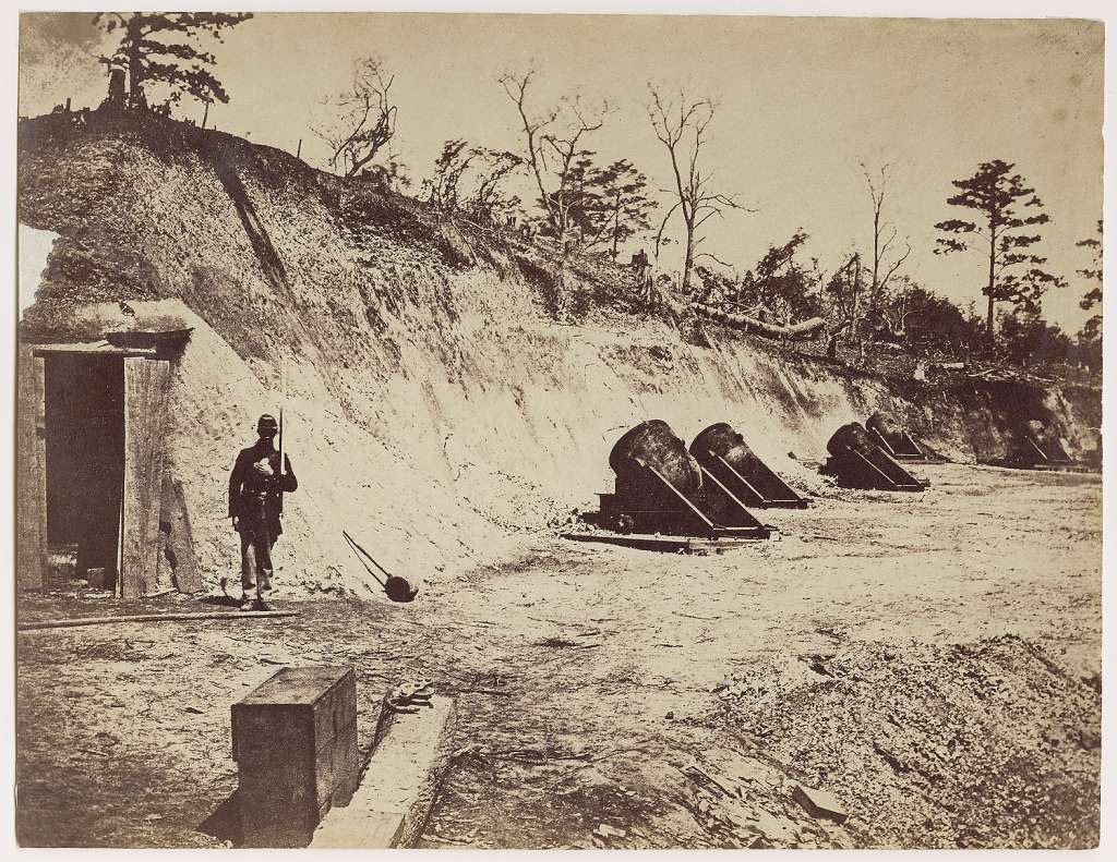 Mortar battery No. 4, near Yorktown, Virginia, during the American Civil War, May 1862. From 'Gardner's Photographic Sketch Book of the Civil War' by Alexander Gardner, Volume 1, Plate 14. Photo: Getty Images / 2010 Getty Images