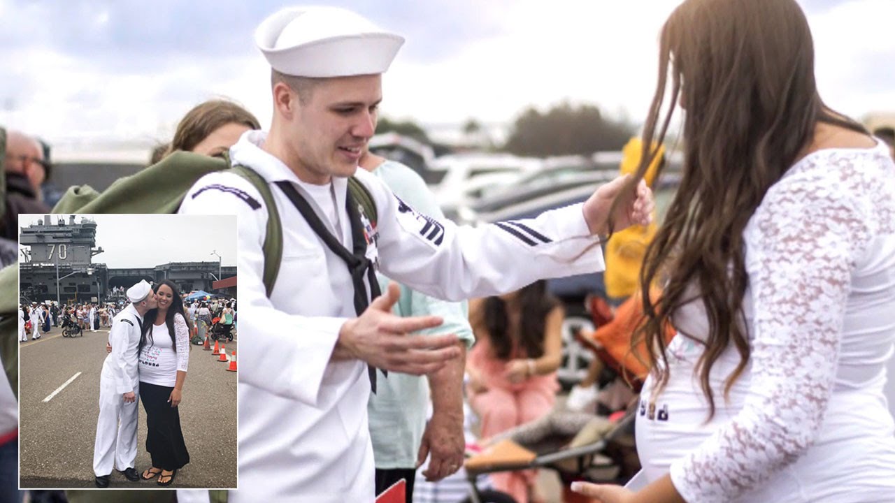 Image result for navy man surprised by pregnant wife