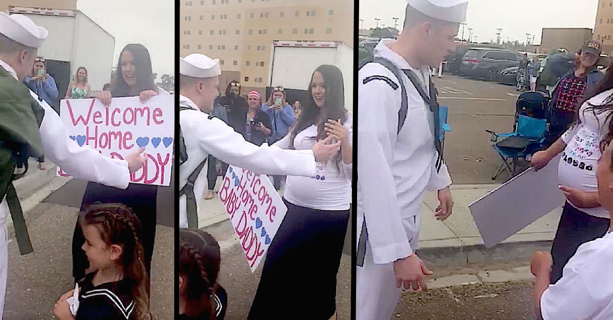 Image result for navy man surprised by pregnant wife