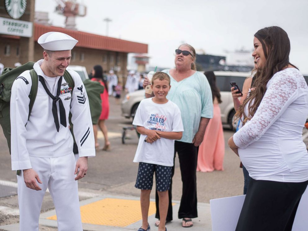 Image result for navy man surprised by pregnant wife