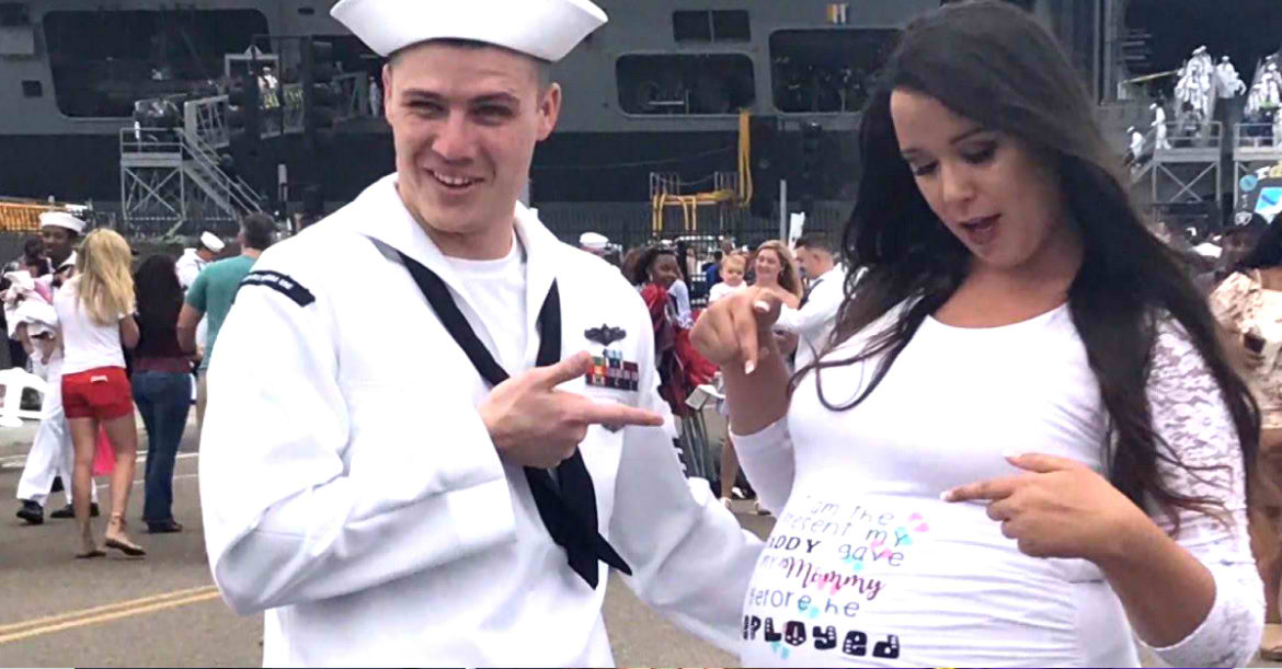 Image result for navy man surprised by pregnant wife