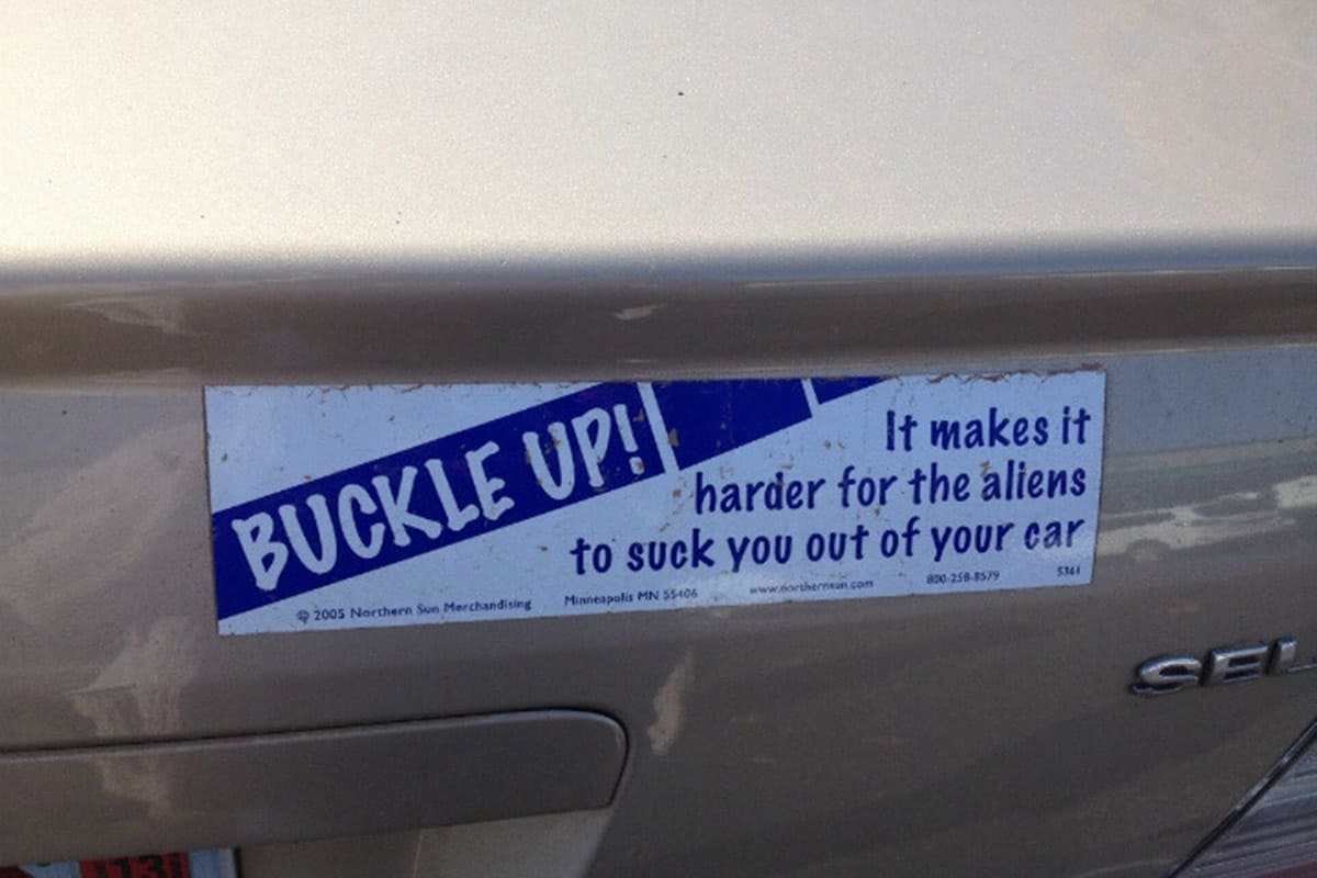 thumbnail image 2 of Crazy Sticker Guy Funny Bumper Sticker – This Bumper Sticker Is Just Hiding A Dent, 3x10, Black Vinyl 2 of 2